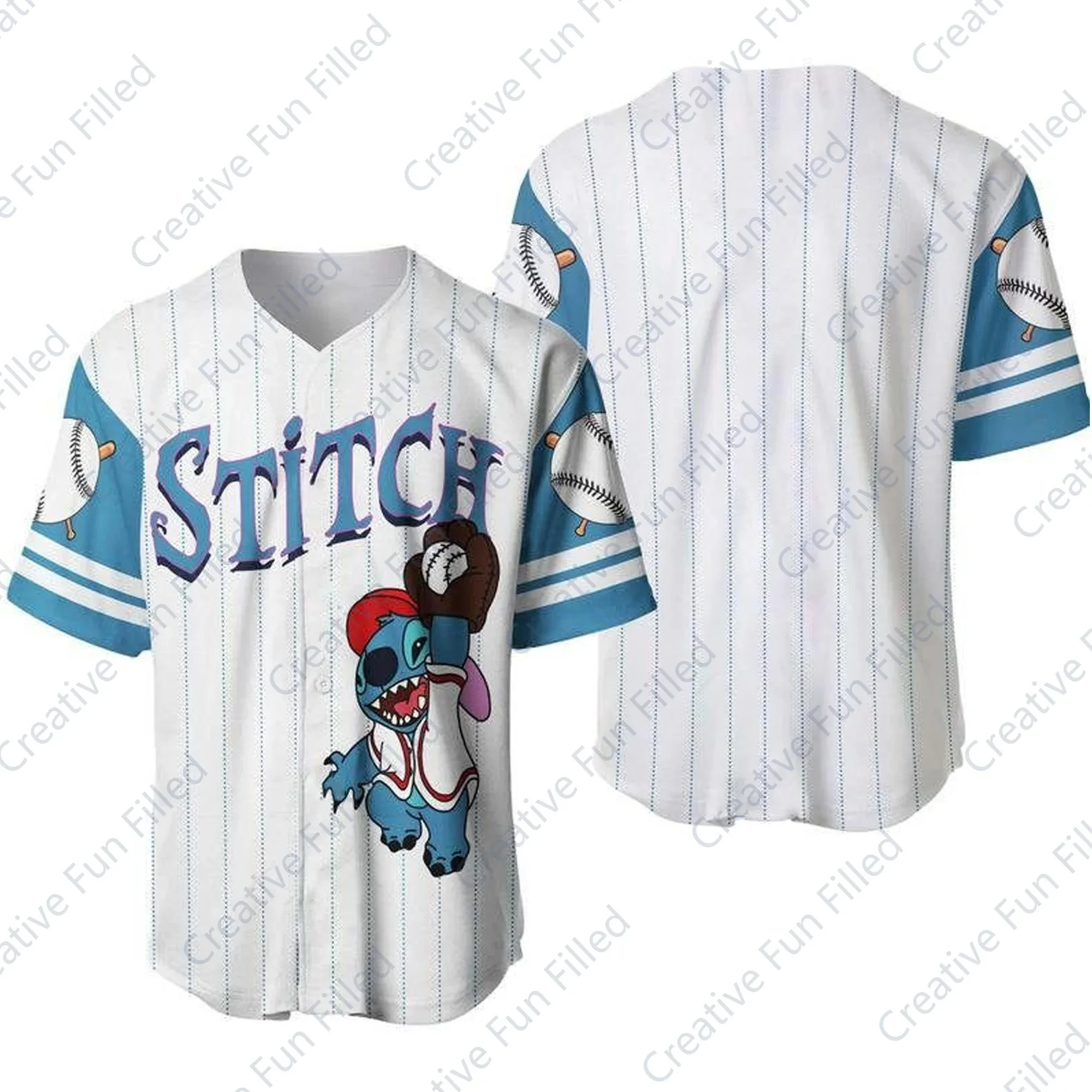 Disney Black Blue Personalized Unisex Cartoon Baseball Jersey Pattern T Shirt Disney Fans Loose and Breathable Top T-shirt