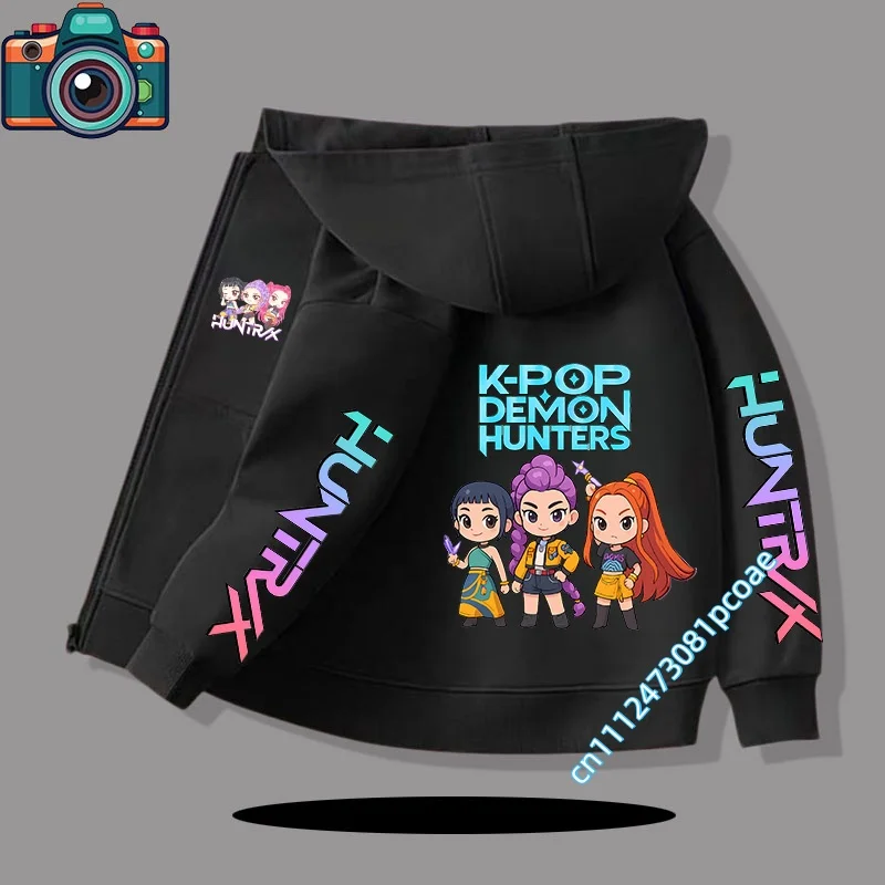 2026 New Children's hooded sweatshirt for boys, girls' casual top, concert cartoon print, winter and autumn zipper style coat