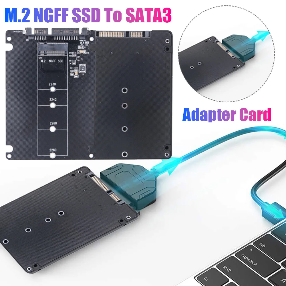 M.2 NGFF SSD To SATA3 External Hard Drive Box Dual-Use M.2 SSD Adapter M.2 NGFF To SATA3.0 Adapter Card for PC