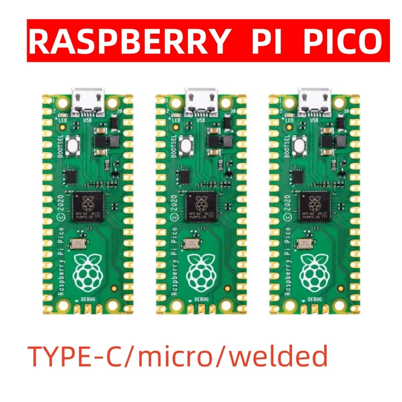 Placa de desarrollo Raspberry Pi Pico, procesador de Cortex-M0 de alto rendimiento, RP2040, doble núcleo, 264KB, microordenadores de baja potencia