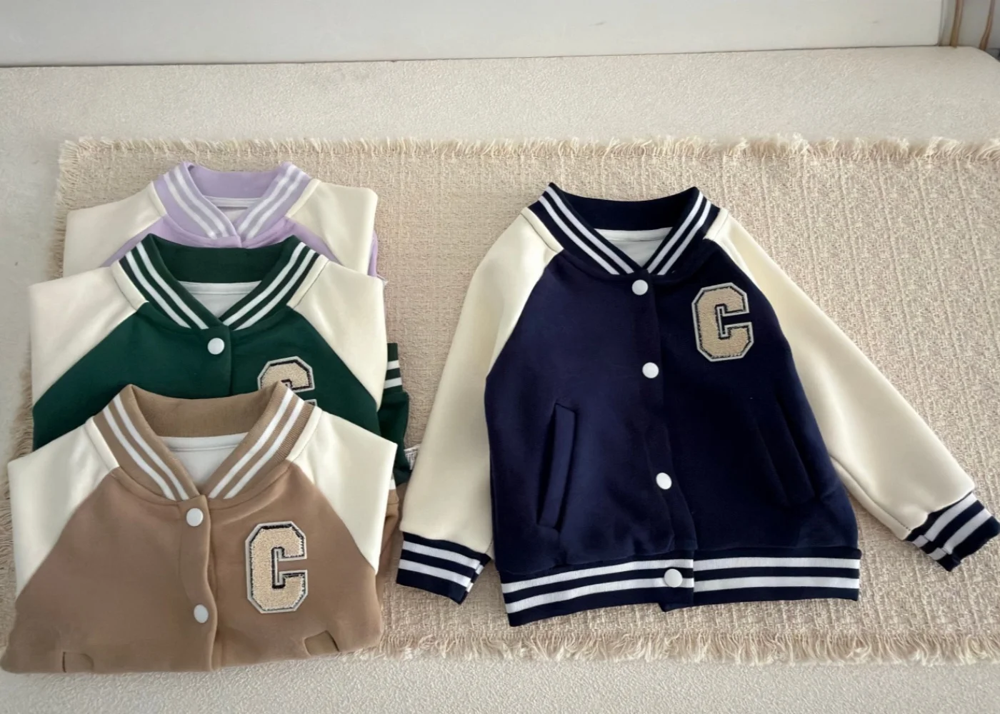 2-8Y Autumn New Casual Style Kids Outerwear Color Blocking Stripe Applique Jacket for Boys and Girls Soft Children Clothes