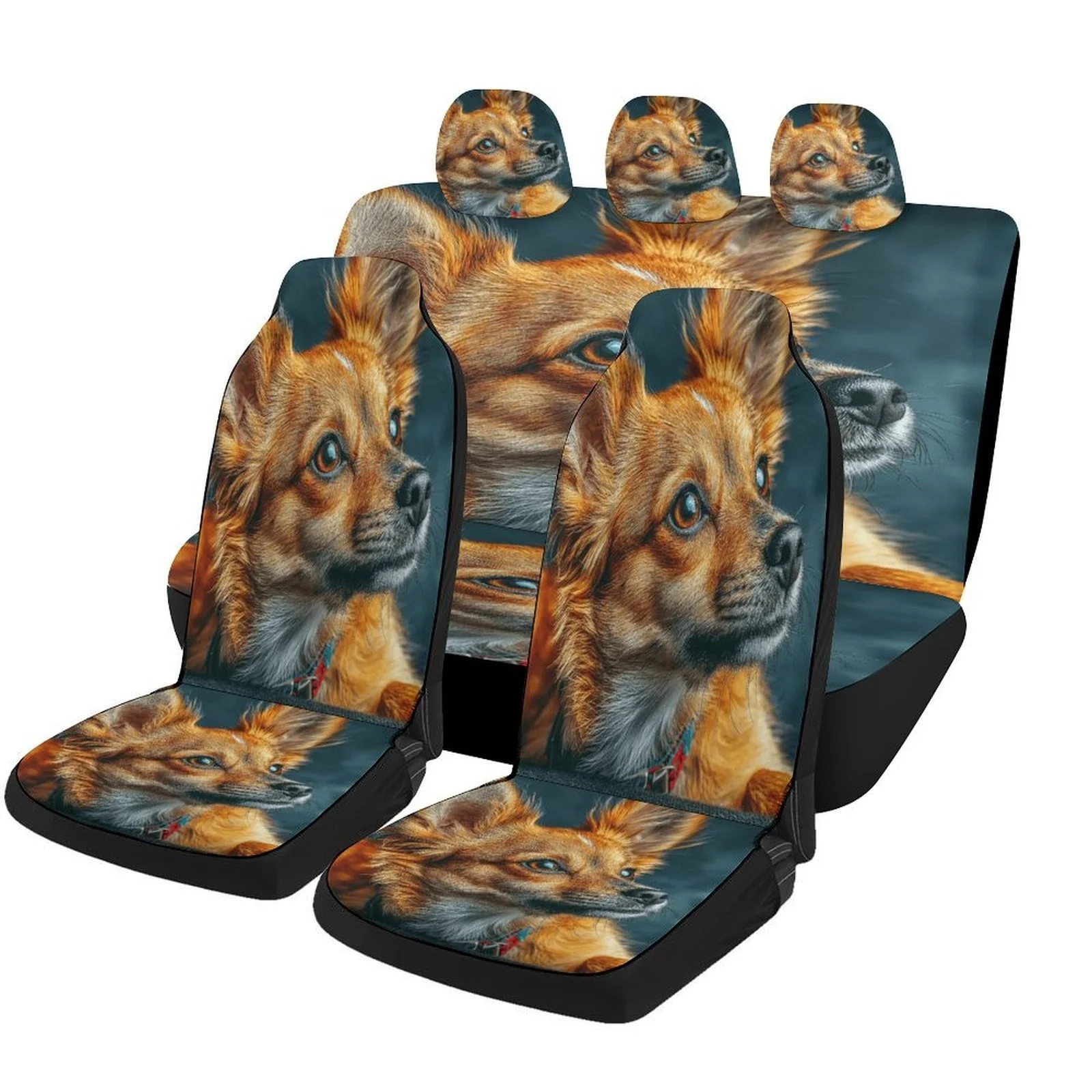 Chihuahua Portrait Themed Car Seat Cover Set For Most Cars, Decorative Trendy High-quality Car Seat Protector Covers Full Set,