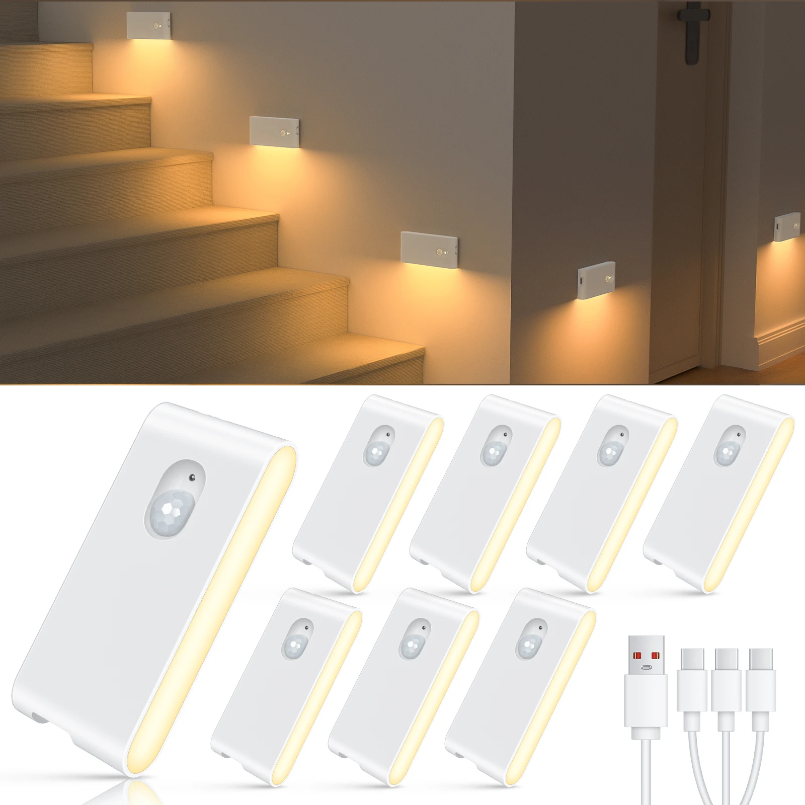 WILLED Bewegingssensor Draadloze trapverlichting Binnen Batterij Oplaadbare nachtverlichting voor trap, gang, keukenkast, slaapkamer