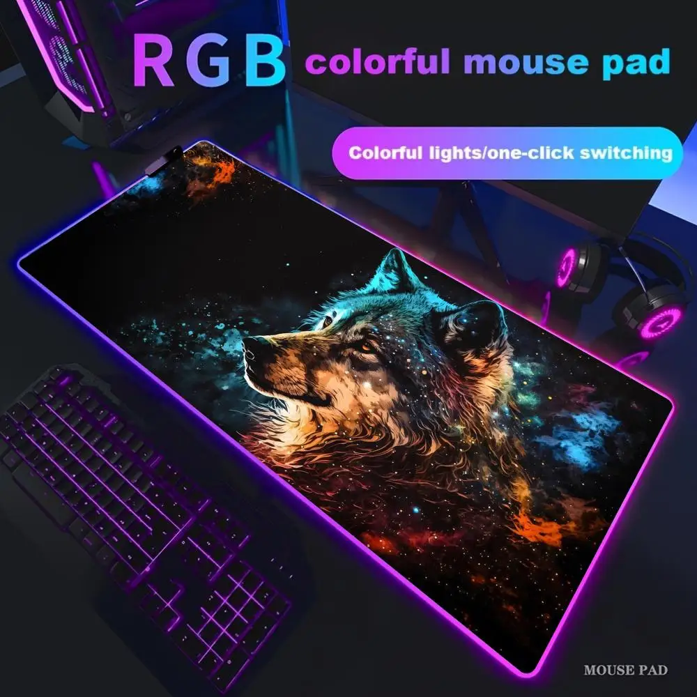 

Wolf Design Mouse Pad Large RGB Gaming Mousepads LED Light Locked Edges Game Accessories Table Pads PC Keyboard Mat XXL 90x40cm