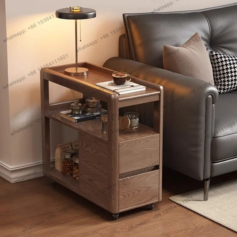 Ash wood tea cabinet household solid wood coffee table mobile side table boiling water tea table