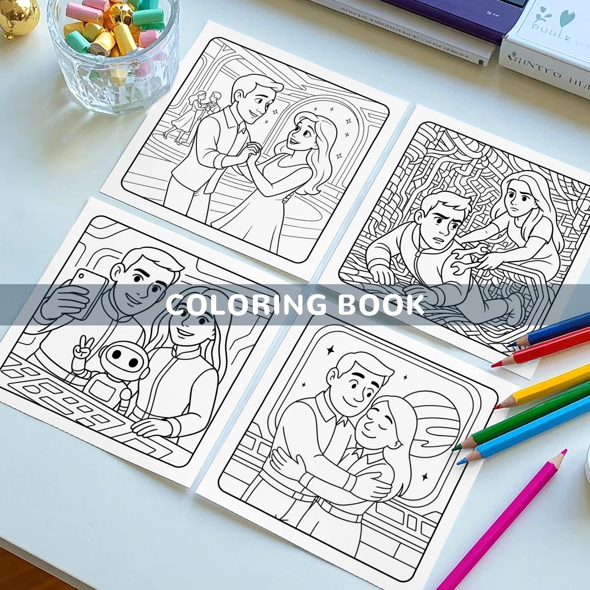 SPACE LOVE CUTE & EASY Coloring Books For Stress Relief And Relaxation Perfect Gifts For All Ages Fun Drawing Picture Books