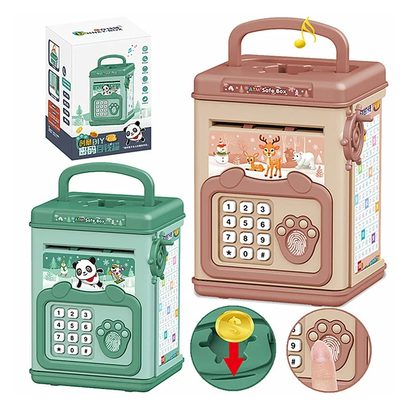 Money Box With Fingerprint Piggy Bank ATM Savings Box For Coins Cash Safe Large Coin Bank Password Lock For Children