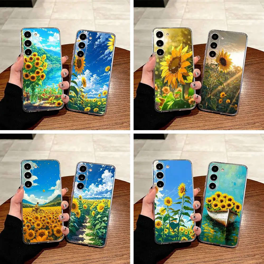 Sunflowers Printed Matte Clear Soft Silicone Phone Case for Samsung Galaxy A71, A70, A52, A51, A40, A30