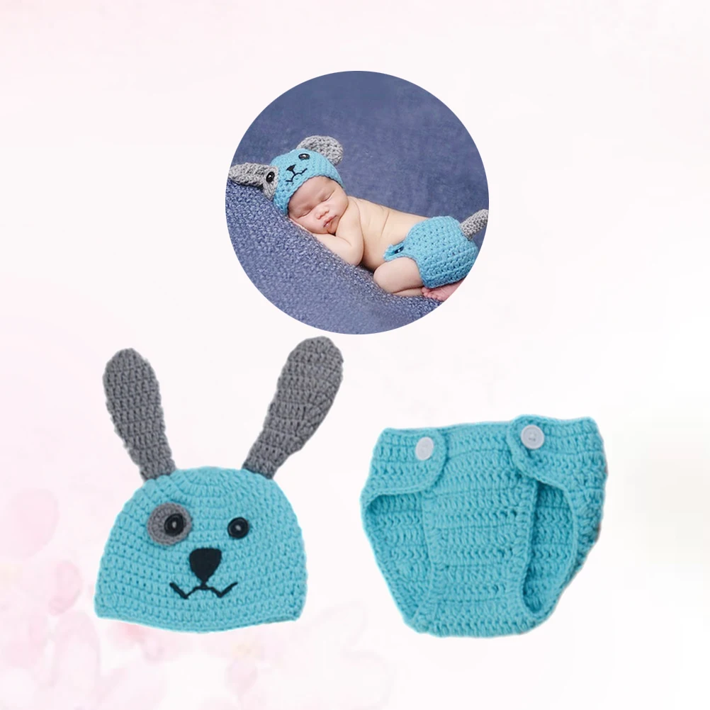 

Newborn Baby Photography Props Unisex Crochet Knitted Boy Girl Costume Outfits Infant Hat Pants Blue Baby Photography Props