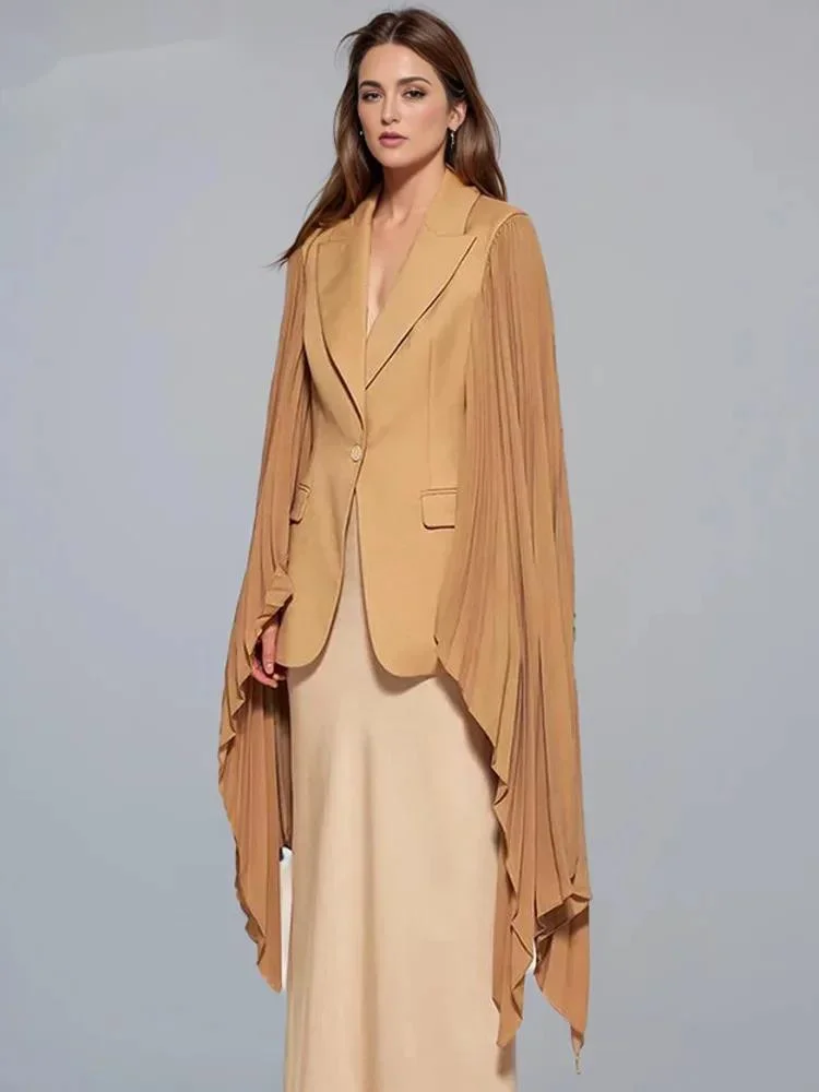 Fashion Women Blazer Notched Asymmetric Pleated Loose Lotus Leaf Sleeves Slim Pockets Design Suit Jackets 2026 New 7A5EZ2
