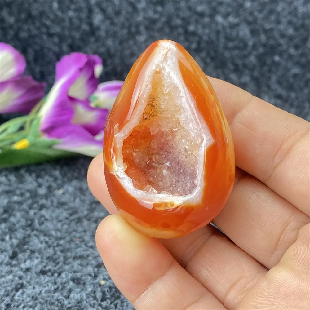 Natural Gemstone Colorful Red Agate Geode Crystal Egg Hand Carved Polished Reiki Healing Home Decoration