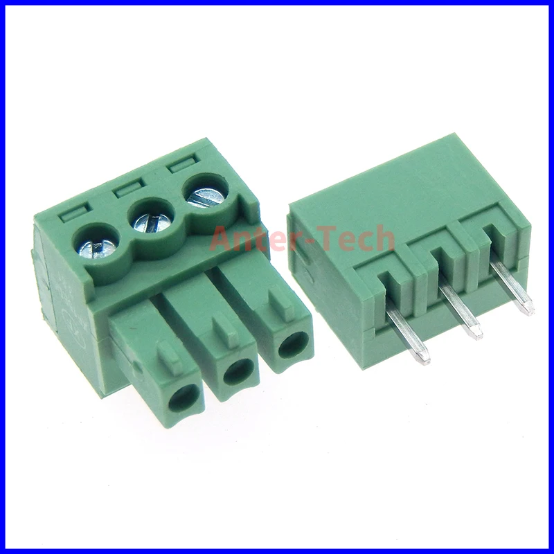 5SETS 15EDG 3-pin 3.81mm pitch right Angle Screw Terminal Block Connector 3.81 3-pin plug + straight pin socket for PCBS