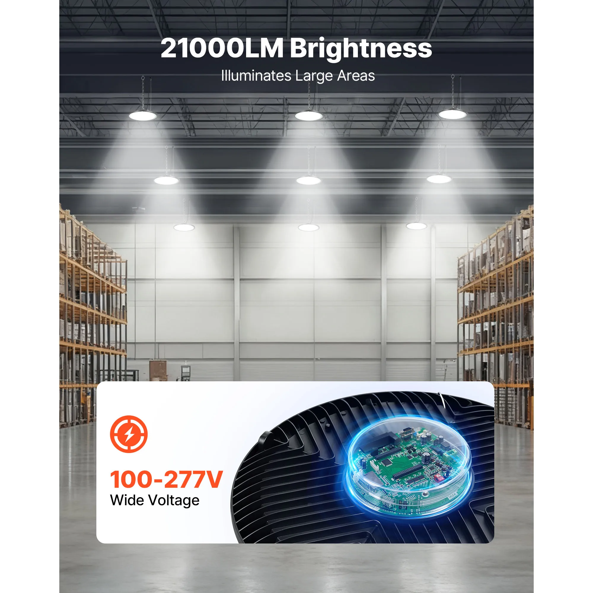 VEVOR 6/10 Pack LED High Bay Lights Super Bright 150W 21000LM IP65 Waterproof for Warehouse Workshop Factory Gym Garage Barn
