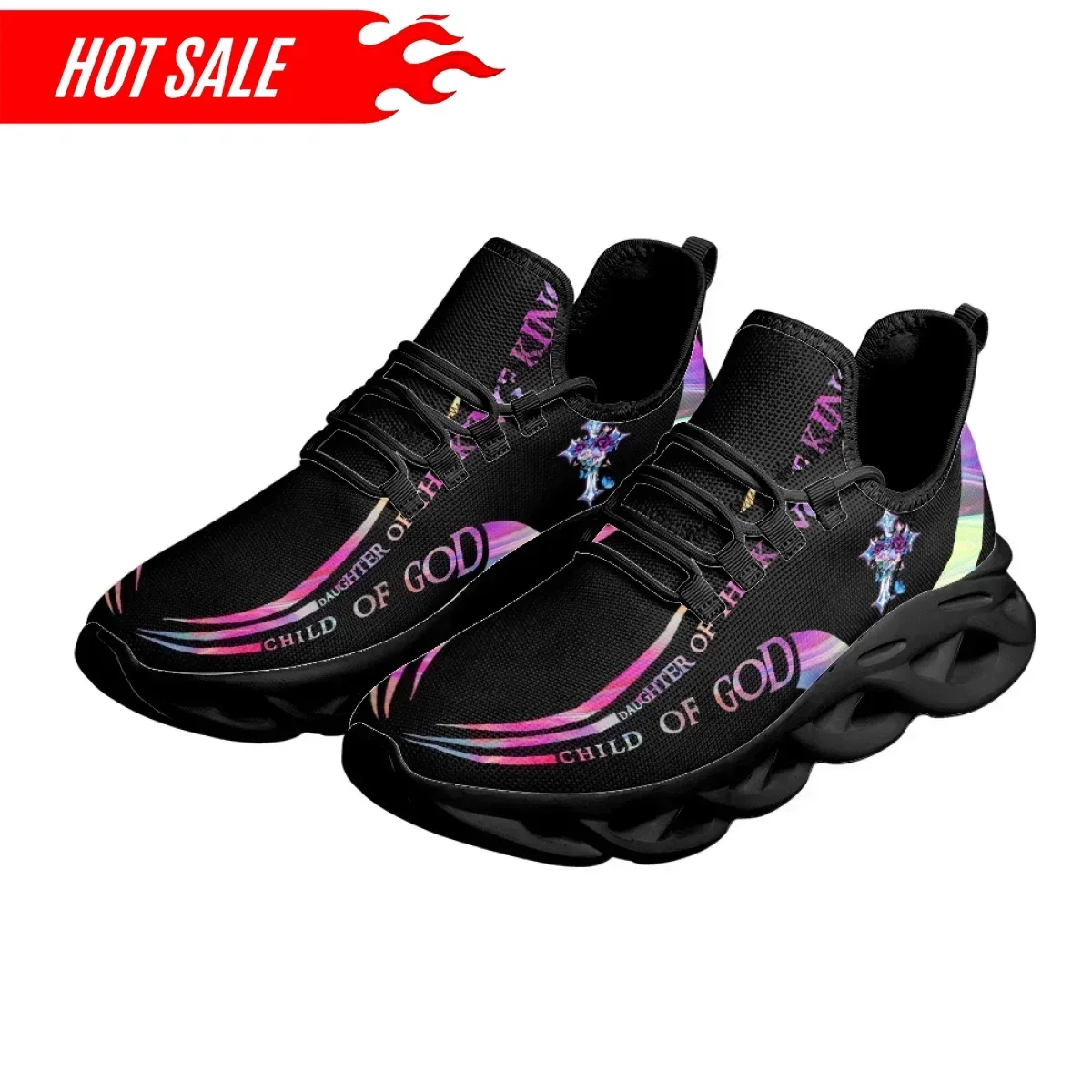 

Hot Cross Christian God Print Light Breathable Sneakers Air Mesh Outdoor Sport Shoes for Women Faith Hope Training Shoes