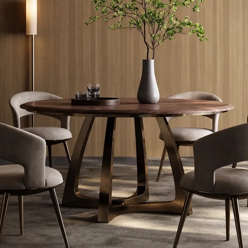 Black Walnut Round Dining Table for 6 People Minimalist Solid Wood Large Apartment High End Creative Furniture