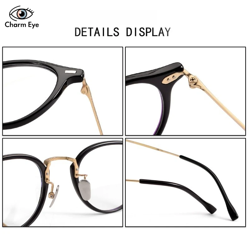 خفيفة للغاية التيتانيوم النقي الذهب الأسود إطارات النظارات النساء قصر النظر البصرية اللون تغيير النظارات الرجال النظارات الطبية المستديرة