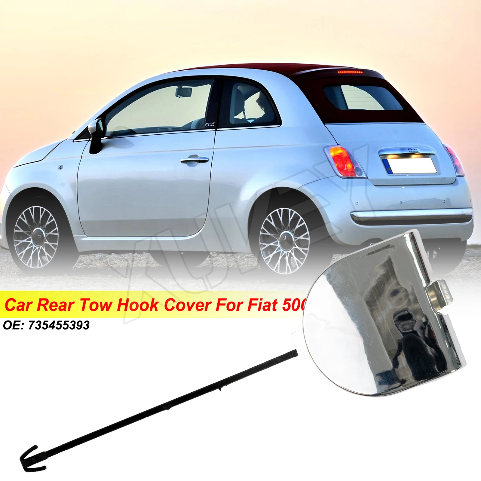 Tapa de la cubierta del gancho del ojo del parachoques del remolque trasero del coche tracción cromo completo 735455393   Para Fiat 500 2007-2015 remolque remolque tapa automática