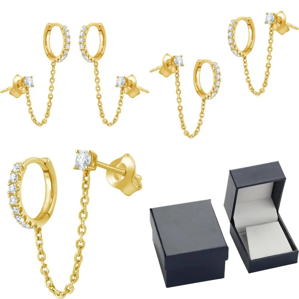 

Серьги-гвоздики Huggie Hoop с двойным пирсингом, стерлинговое серебро или желтое золото 14 карат, 32 мм, классический размер C