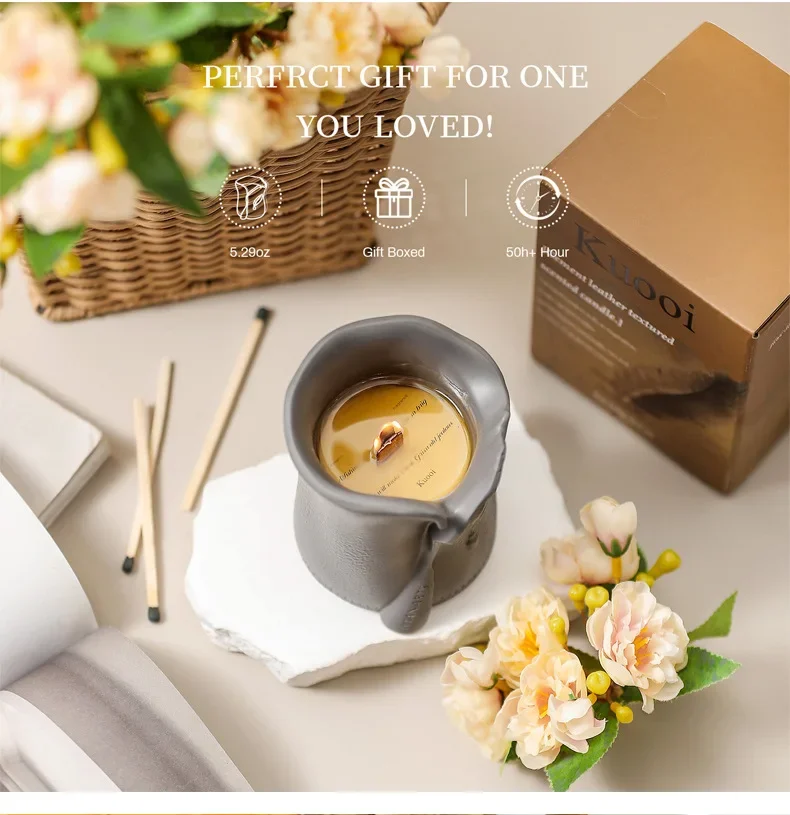 Tibetan Scented Candle Scroll Shape Cup Aromatherapy Candle Soy Wax Wood Core Indoor Smokeless