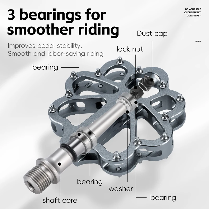 

WEST BIKING 3 Bearings Bike Pedals Aluminum Alloy MTB Pedals with Removable Anti-slip Pins, Colorful Sealed Bicycle Pedals
