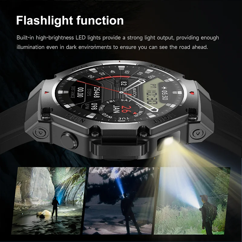 New Men's Smart Watch LED Flashlight Compass Health Monitoring Bluetooth Call Outdoor Sports Fitness Waterproof Smart Watch 2025