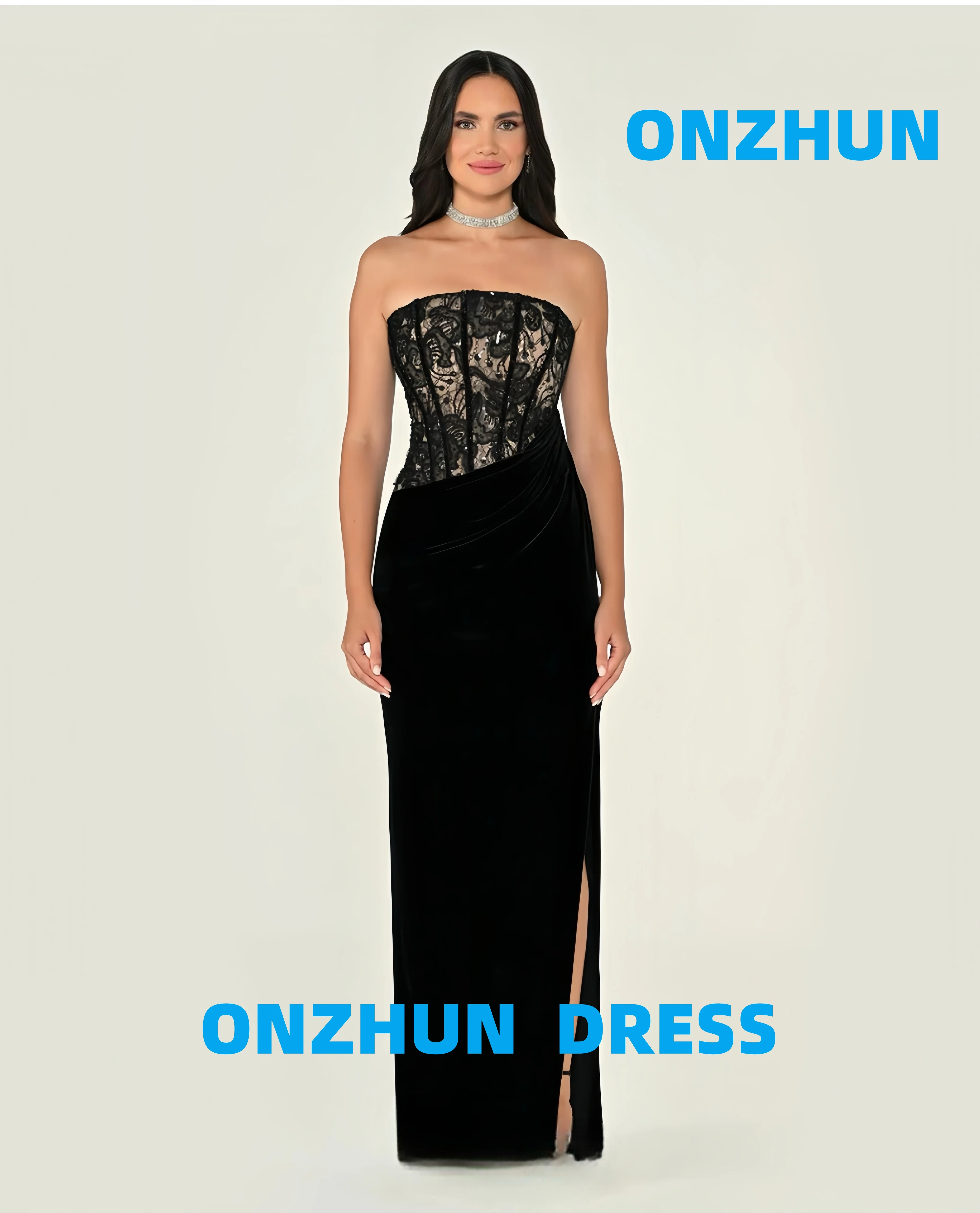 

Customized strapless sleeveless split A-LINE gorgeous luxurious evening dresses women evening dress modern Evening dresses