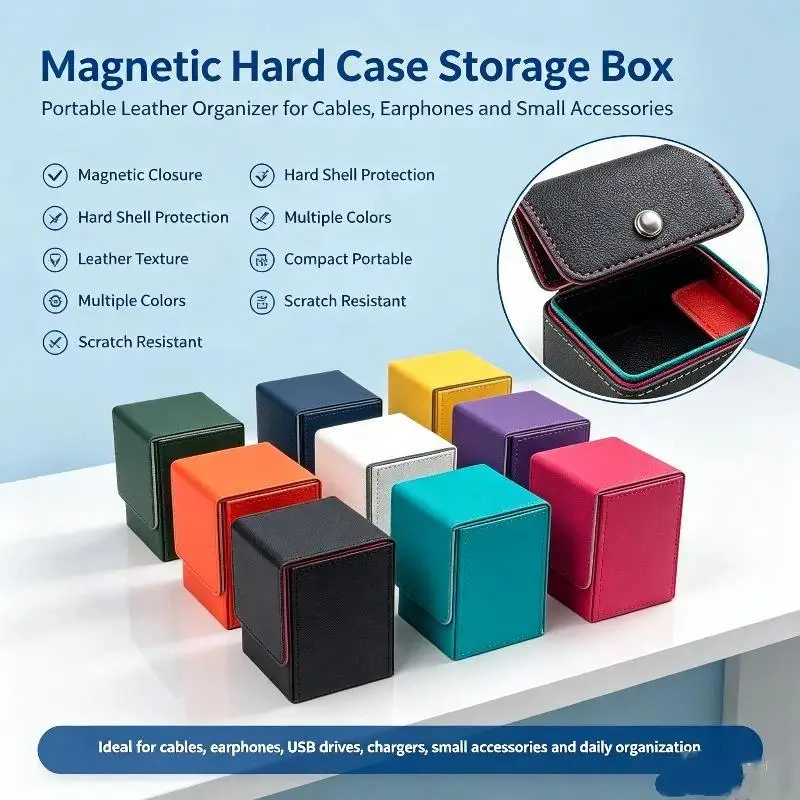 Card Deck Box PU Leather Trading Card Case Magnetic Storage Holder Fits 100+ Sleeved Cards for TCG CCG Game Cards Organizer Blu