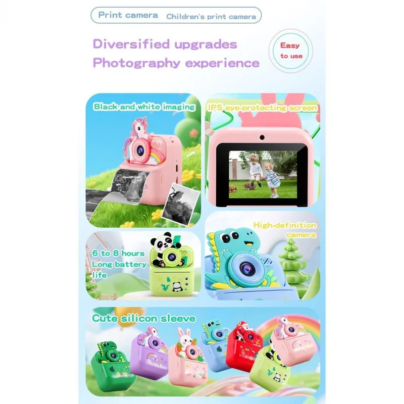 1pc children's instant camera video photo printer HD digital camera girl boy unicorn dinosaur birthday gifts game console
