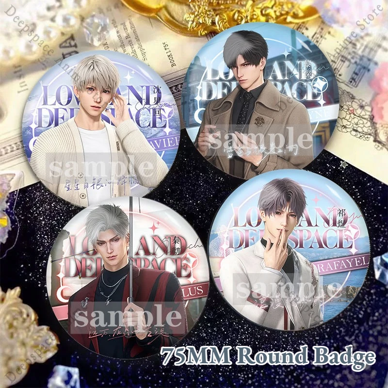 75MM Love and Deepspace Sylus Caleb Rafayel Zayne Xavier Game Cosplay Anime Daily/Suit/Sportswear Round Badge Brooch Fans Gift