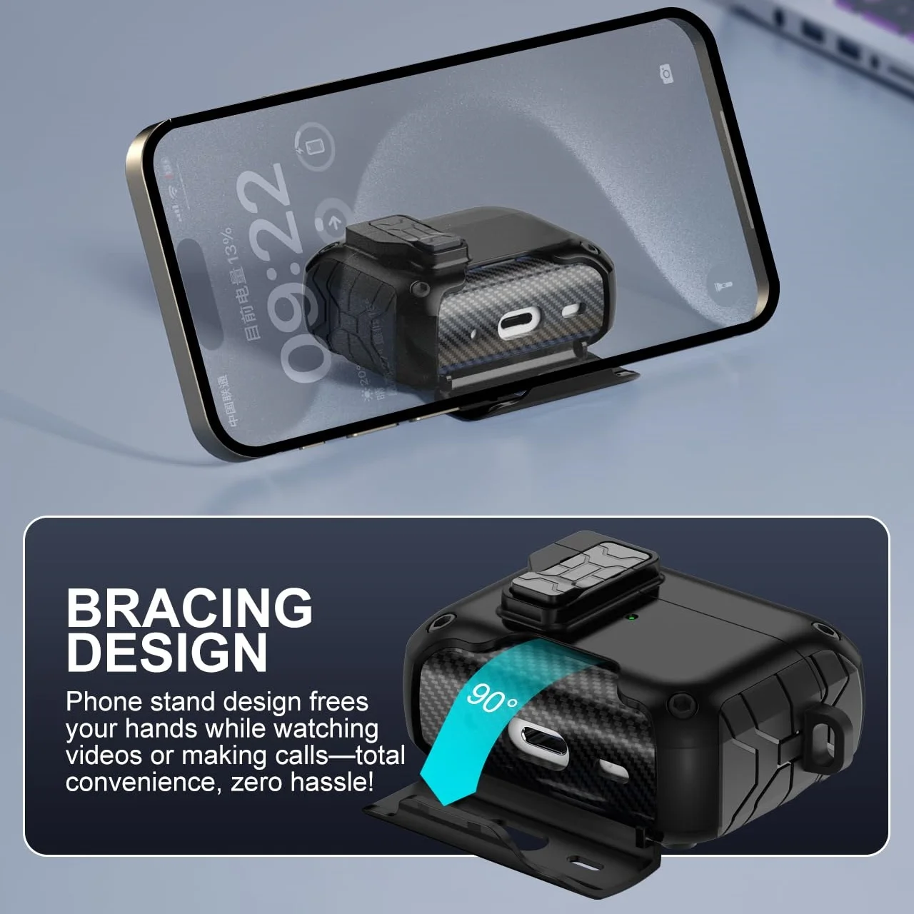 حافظة AirPods Pro 3 (2025) متوافقة مع قفل أوتوماتيكي مغناطيسي Magsafe مع حامل هاتف ومجموعة تنظيف لأجهزة AirPods Pro 3