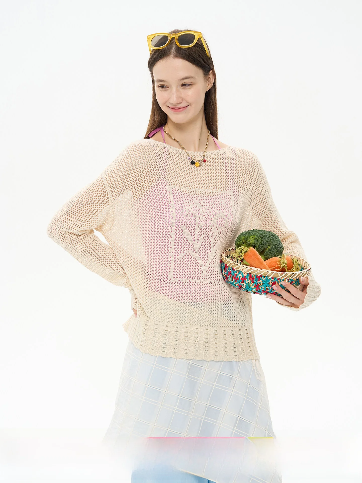 

Heris Knitted Long Sleeve Sweater Hollow out Texture Wool Blend Cotton Loose Fit Women's Premium Quality Cashmere Spring Season