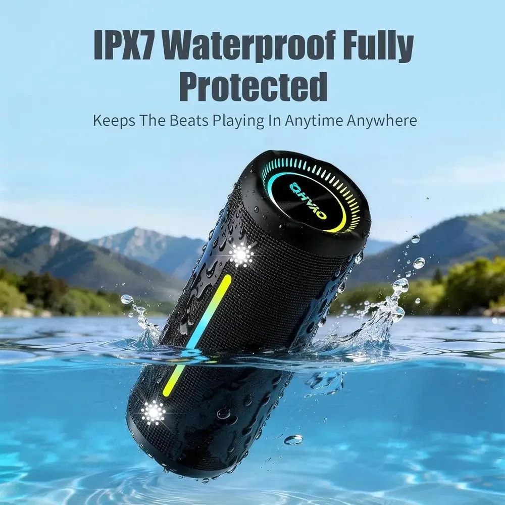 FirmHome StoreWireless Stereo Sound Waterproof Portable Bluetooth Speaker With 25W Bass, 24H Playtime, LED Lights, TWS Pairing F