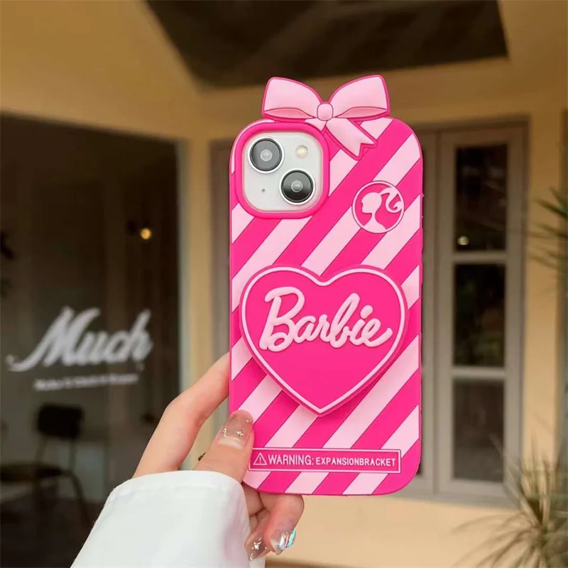 Fashion Barbie Love Bracket Function Phone Case For iPhone 15 14 13 12 11 Pro Max Finger Ring Holder Soft Silicone Coque Fundas