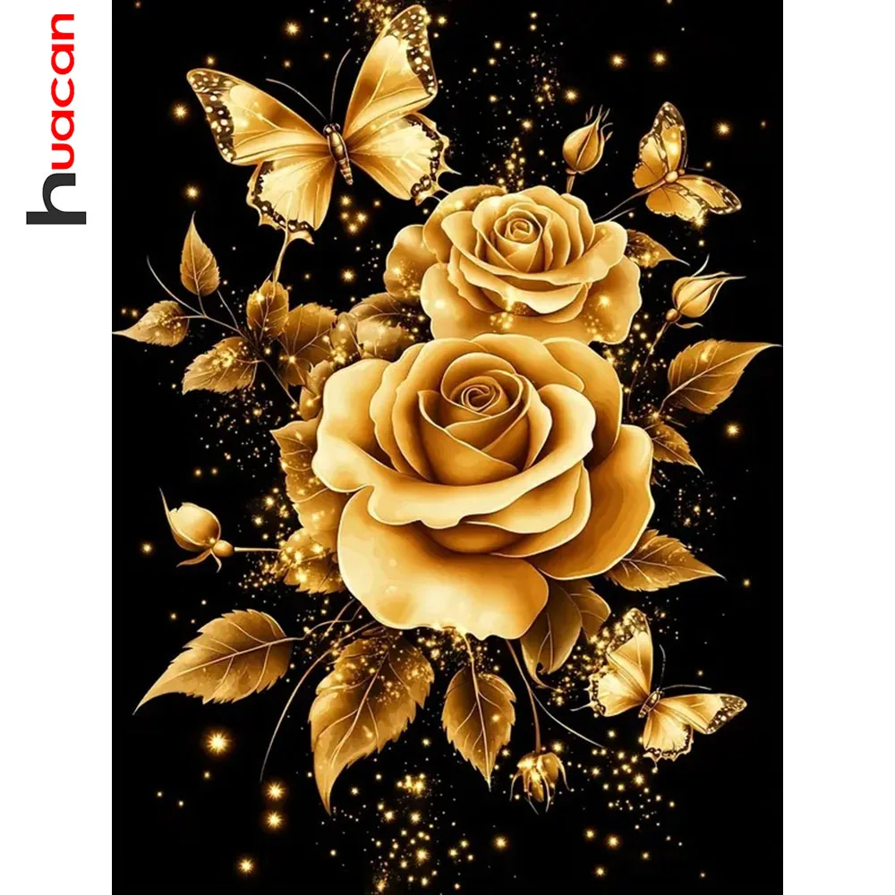 Huacan Goldene Rose Diamant Malerei Fantasie Strass Bild Leinwand Diamant Stickerei Blume Kreuzstich Kits Wandkunst