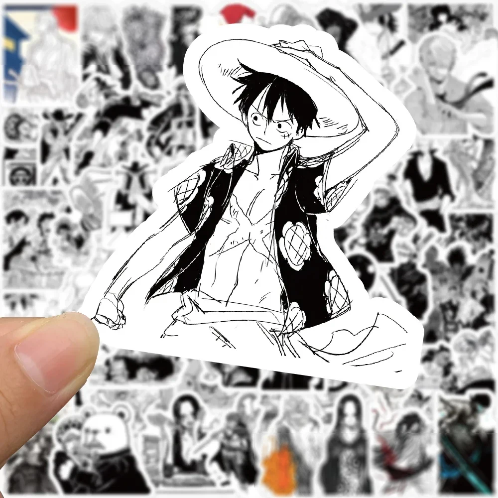 

10/30/50/100pcs ONE PIECE Anime Cool Black White Stickers Japan Classic Manga Sticker DIY Notebook Phone Bike Cartoon Decals Toy