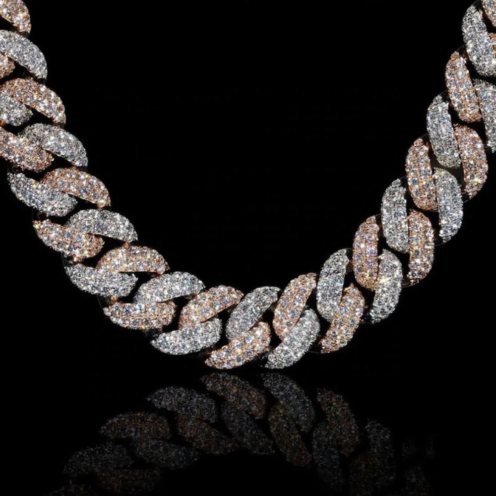 

Комплект из стерлингового серебра 925, двухцветный зубец, Майами Iced Out Vvs, кубинская цепочка с муассанитом