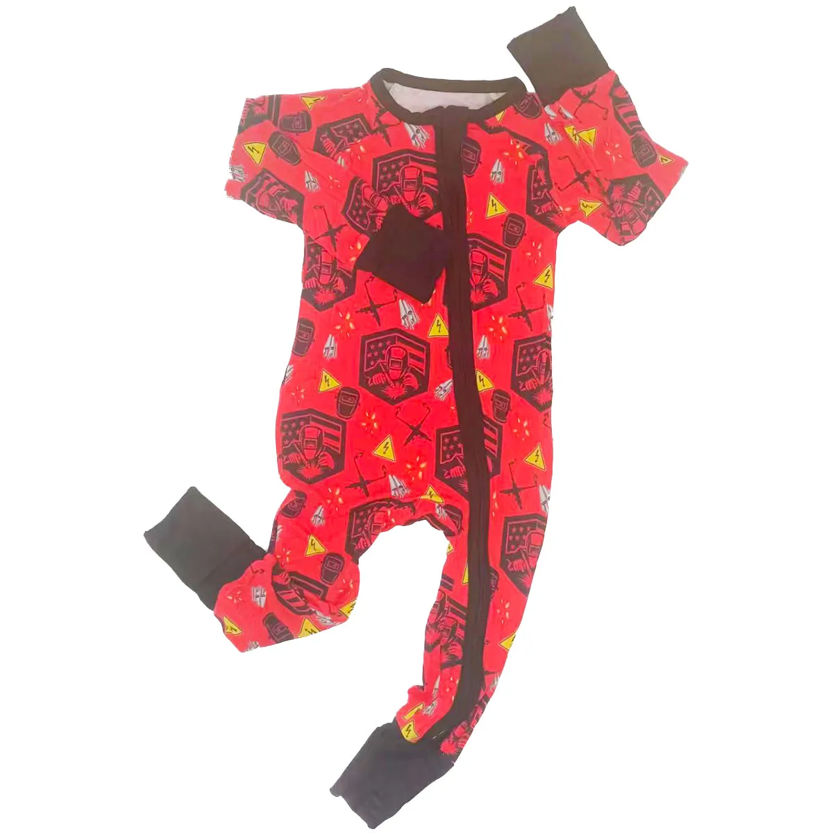 

Hot Sale Traffic Signs Round Neck Long Sleeved Bamboo Zipper Way Jumpsuit Baby Boys Rompers Clothes