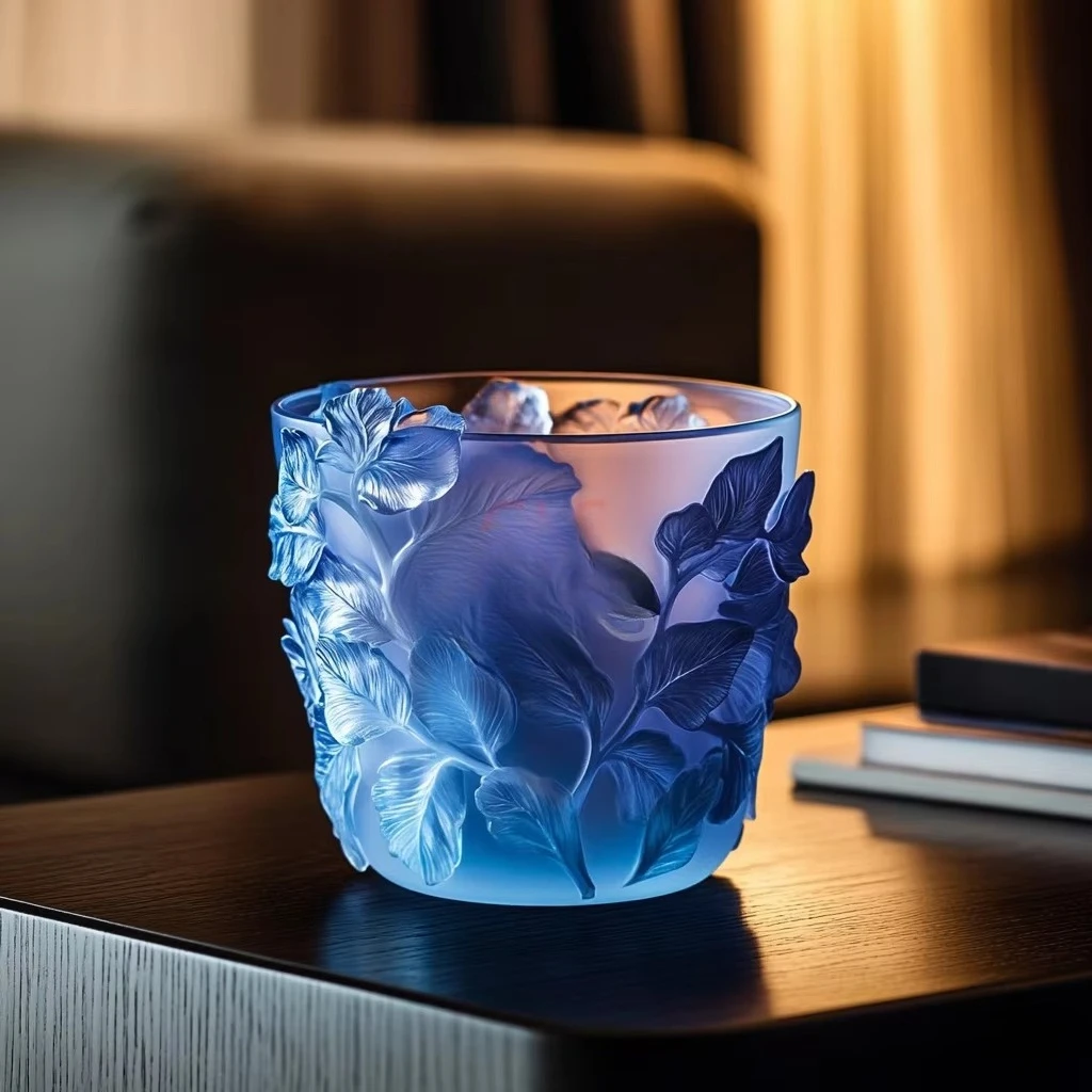 손으로 조각한 가정 장식, 크리스탈 유리 잎 무늬 양각 꽃병