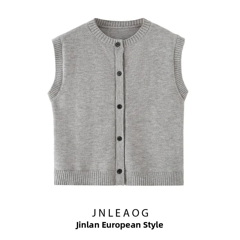 

Модный мягкий круглый вязаный жилет JNLEAOG, женский осенний новый кардиган из полиэфирного волокна с декоративной молнией