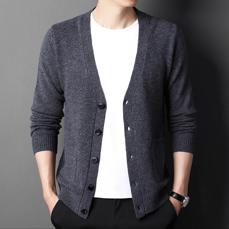 sweater Men's V-neck thickened casual knitted wool cardigan high-grade sweater coat for middle-aged and elderly young people