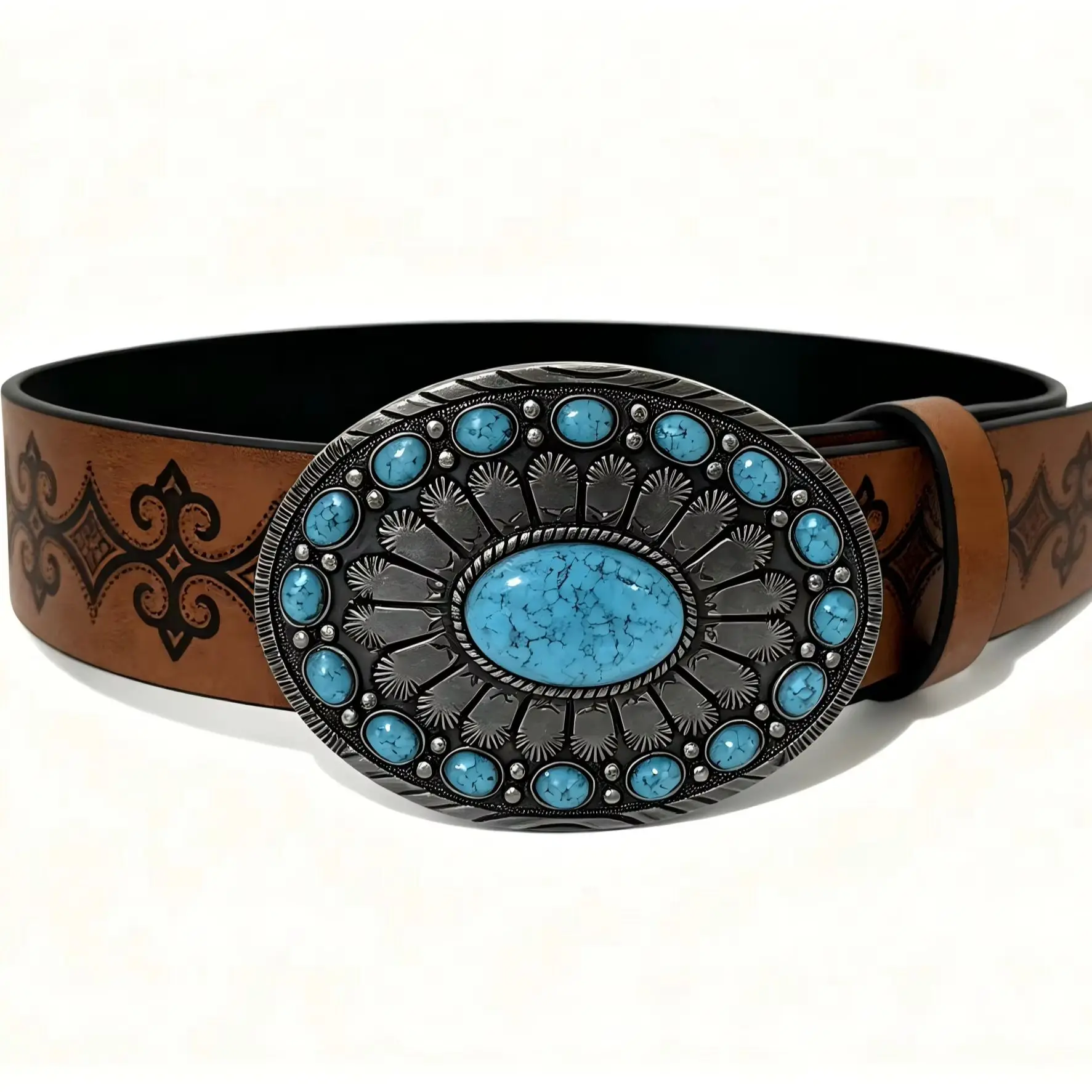1 Piece of Unisex Belt with Brown Embossing, Western Cowboy Style, Vintage, Suitable for Jeans and Skirt, Fashionable and Easy