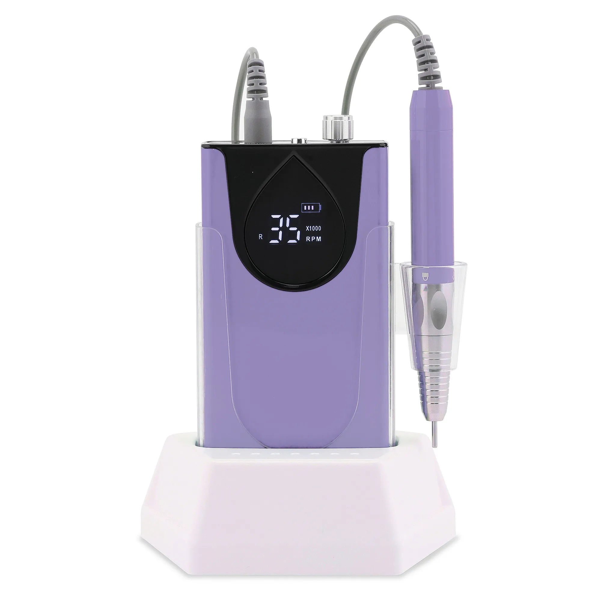 Special Design Aluminium Alloy Teardrop Shape Screen Beautiful Brushless Motor Nail Drill Machine with Power Charging Station