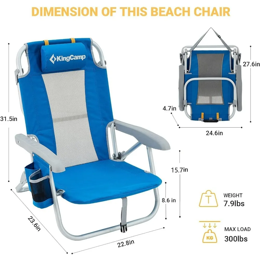 Elastic 3 Backpacking Aluminium Beach Low Chair with Cup Holder Straps for Outdoor Concert Festival Adjustable Pack