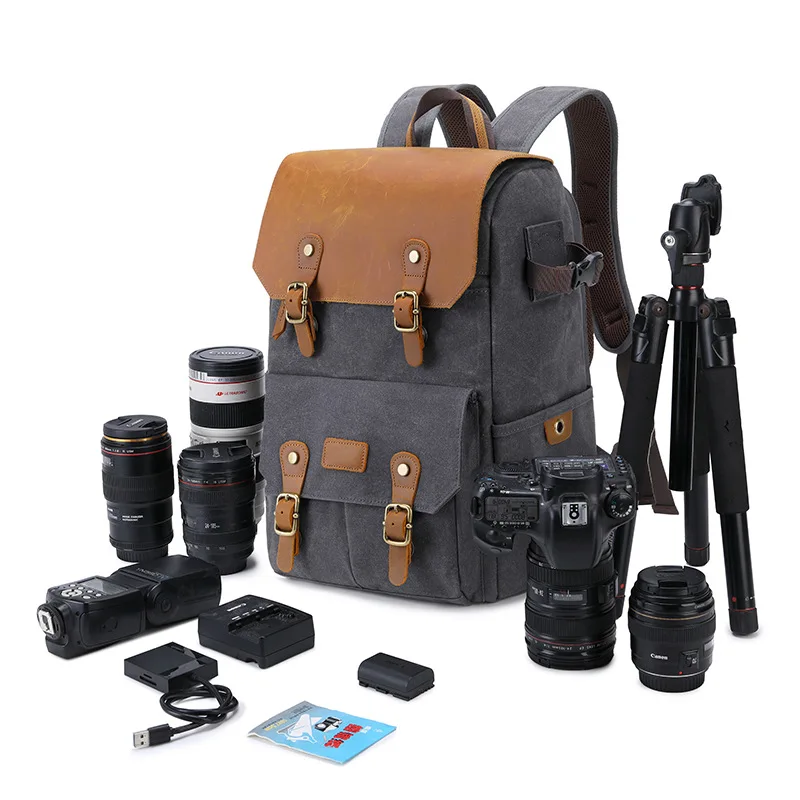SLR double shoulder camera bag, waterproof and anti-theft large-capacity canvas, photography backpack c.
