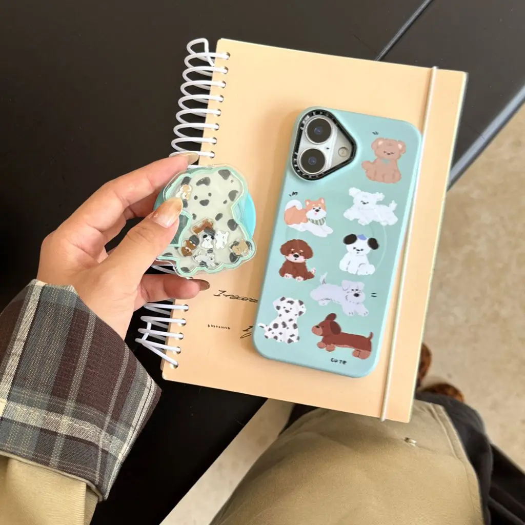 

Забавный мультяшный зеленый газонный щенок серии с держателем, магнитный чехол для телефона с беспроводной зарядкой для iPhone 16, 15, 14, 13 Pro Max