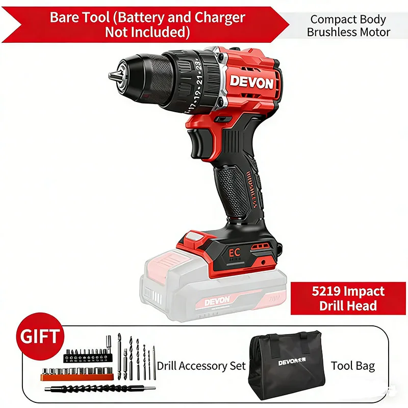 

Devon Lithium Battery Electric Hand Drill 5219 Electric Screwdriver Home Screwdriver 55 Nm Electric Brushless Impact Hand Drill