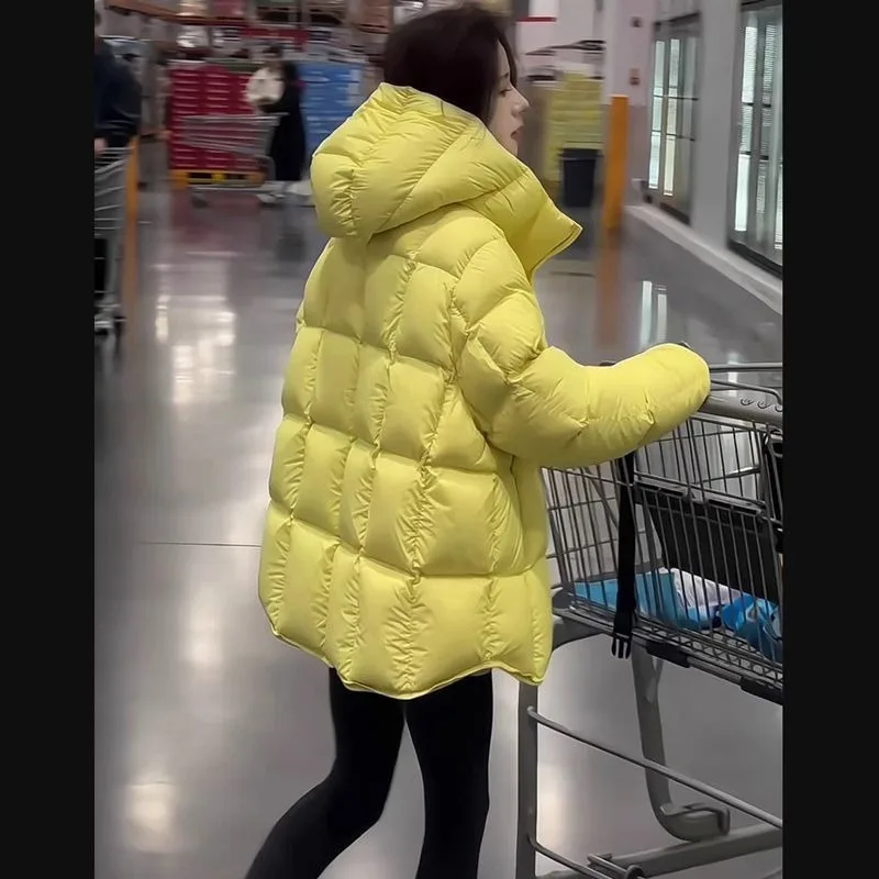 

Пышная одежда на хлопковой подкладке, женская средняя и длинная зимняя одежда 2026, новая свободная одежда с капюшоном, утолщенная куртка на хлопковой подкладке