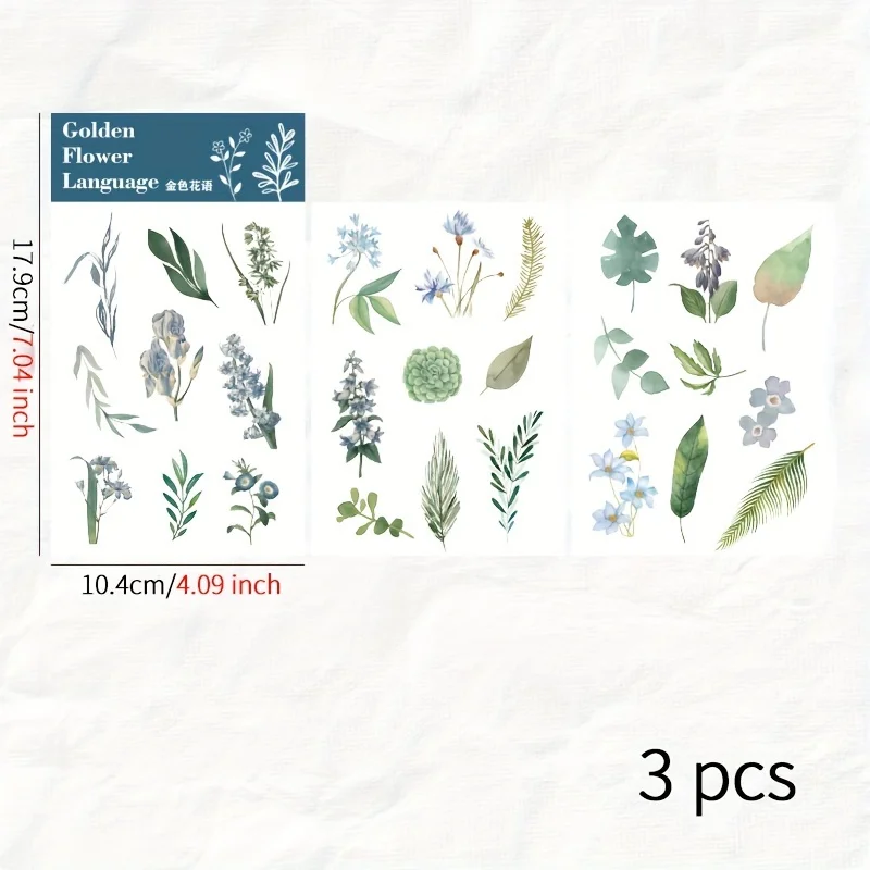 3 pcs/pack Plants flower leaves flat stickers DIY album Washi stickers Decorative Stick Labels Scrapbooking material