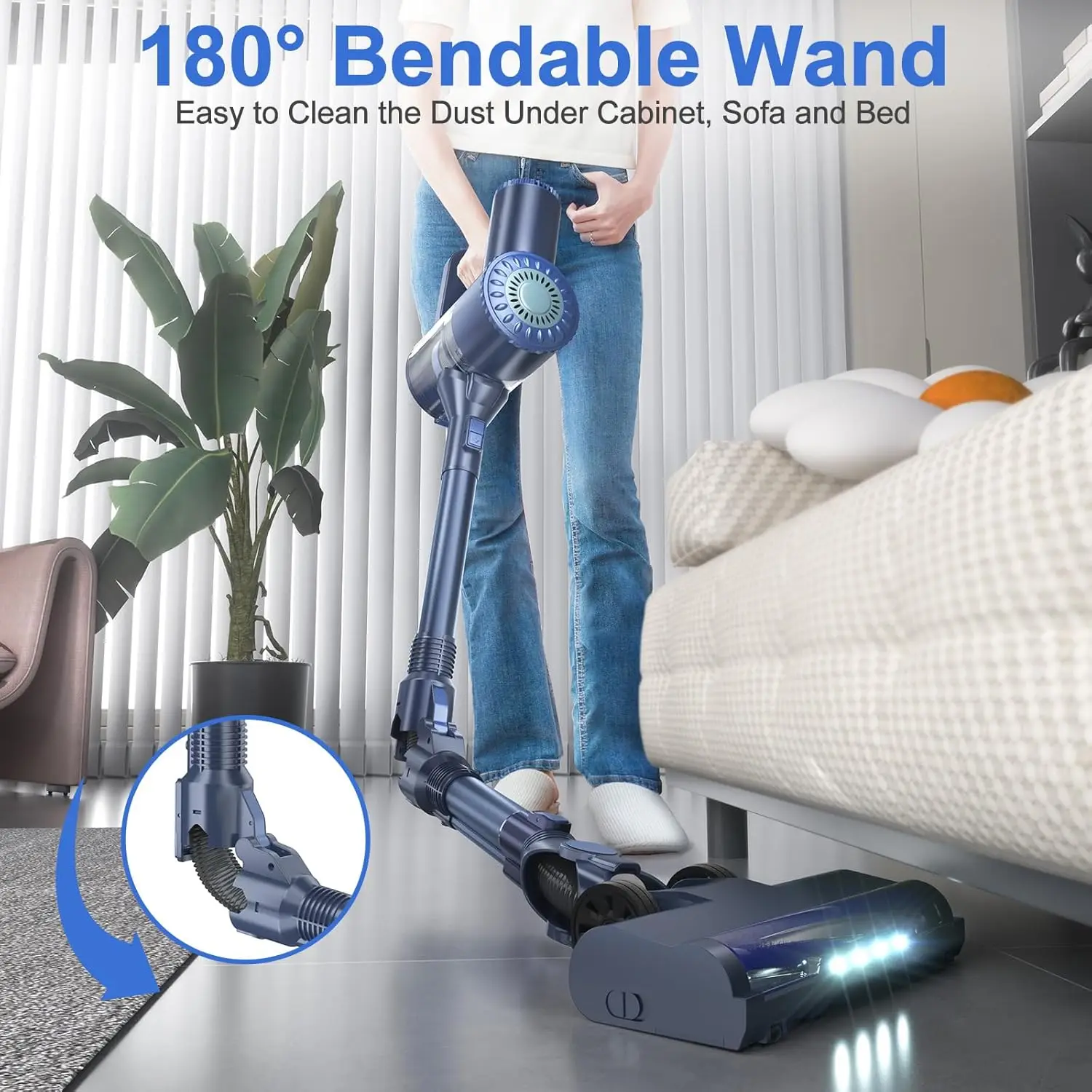 Cordless Vacuum Cleaner, Lightweight Stick Vacuum Cleaner, 6 In 1, Self-Standing With Powerful Suction, 180° Bendable Wand Recha