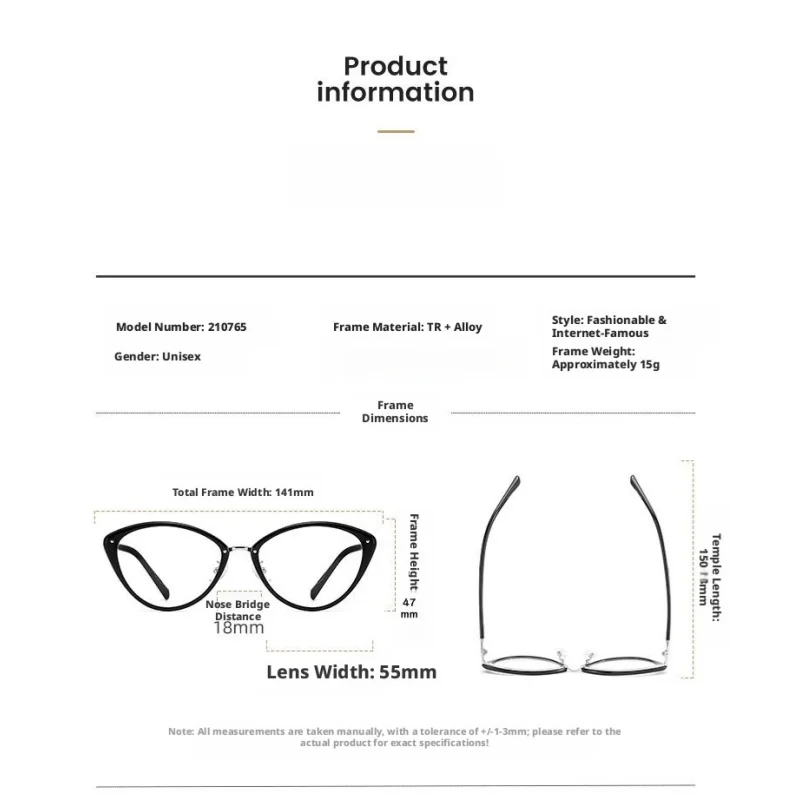 YCFoya TR90 Alloy Retro Cat's Eye Women's Glasses Ultra Light Temperament Artistic Thick Border Design Eyeglasses Frame 210765
